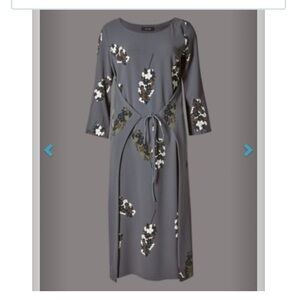 Marks & Spencer Autograph Grey Floral 3/4 Sleeve Midi Dress US Size 10 US